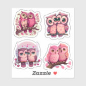 NIEDLICHE FARBPINK LIEBE OWL VALENTINIES STICKERS AUFKLEBER (Blatt)