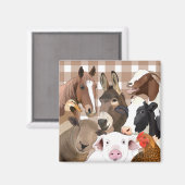 Niedliche Farm Animal Portrait Gingham Karo - Brow Magnet (Vorderseite/Rückseite)