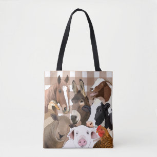 Niedliche Farm Animal Portrait Gingham Karo - Brow Tasche