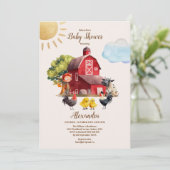 Niedliche Farm Animals Greenery Boy Barn Baby Dusc Einladung (Stehend Vorderseite)