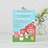 Niedliche Farm Barnyard Animal Birthday Party Einladung (Stehend Vorderseite)