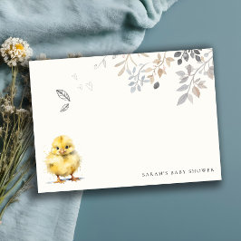 Niedliche Farm Chick Watercolor Blumenbaby-Dusche Mitteilungskarte