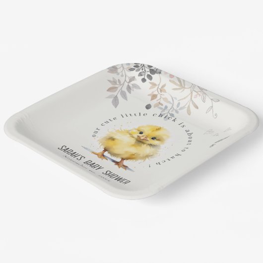 Niedliche Farm Chick Watercolor Blumenbaby-Dusche Pappteller (Gewinkelt)