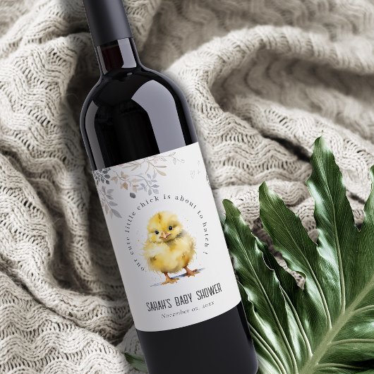 Niedliche Farm Chick Watercolor Blumenbaby-Dusche Weinetikett