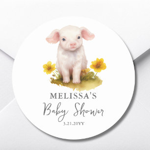 Niedliche Farm Piglet Baby Dusche Gefälligkeitsauf Runder Aufkleber