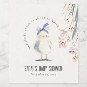 Niedliche Farmküken Aquarell Blumen Baby Shower Weinetikett