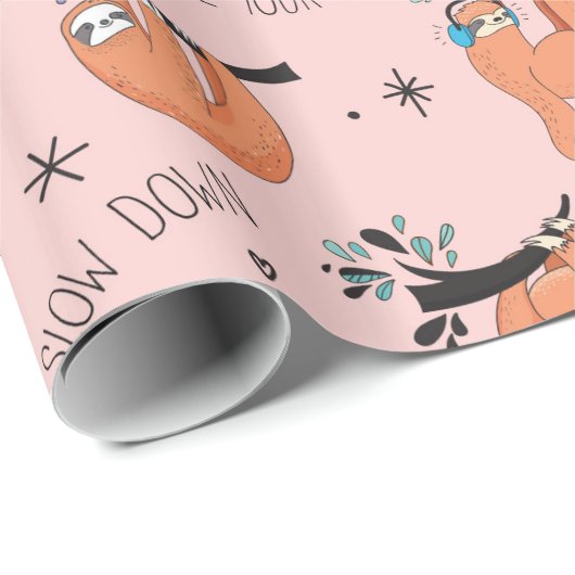 Niedliche faule Sloths-rosa Geschenk-Papier Geschenkpapier (Rolleneckpunkt)