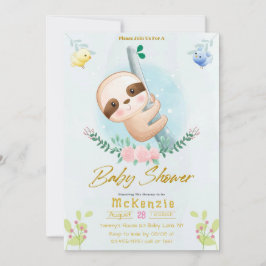 Niedliche Faultier- und Birds-Girl-Babydusche Einladung