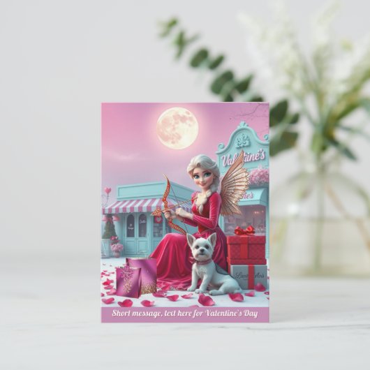 Niedliche Fee als Cupid Sunset Hund Geschenkboxen Postkarte (Stehend Vorderseite)