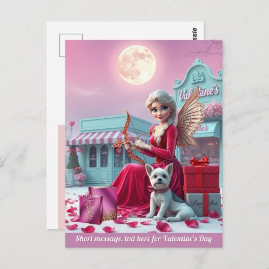 Niedliche Fee als Cupid Sunset Hund Geschenkboxen  Postkarte (Vorne/Hinten)