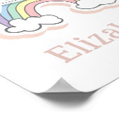 Niedliche Fee Einhorn auf Regenbogen. Baby Girl Ki Poster (Ecke)