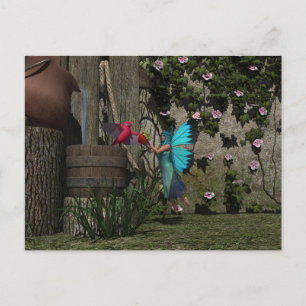 Niedliche Fee Füttre einen Vogel Postkarte