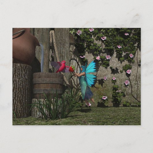 Niedliche Fee Füttre einen Vogel Postkarte (Vorderseite)