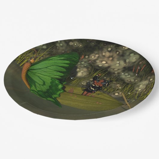 Niedliche Fee im Boot mit Feuerwehrleuten Pappteller (Schrägansicht)