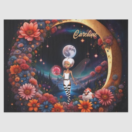 Niedliche Fee im Mondlicht. Seidenpapier (Vorderseite)