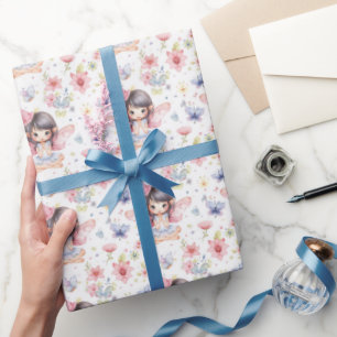 Niedliche Fee in Geburtstagshühnern, Blume, Schmet Geschenkpapier