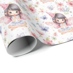 Niedliche Fee in Geburtstagshühnern, Blume, Schmet Geschenkpapier