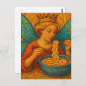 Niedliche Fee mit Blue Wings Eating Ramen Postkarte (Vorne/Hinten)