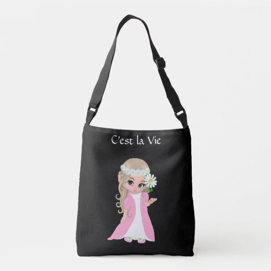 Niedliche Fee mit Blume auf schwarz Tragetaschen Mit Langen Trägern (Rückseite)
