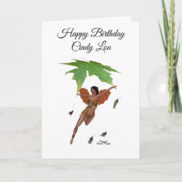 Niedliche Fee mit braunen Mädchen Geburtstagskarte Karte