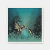 Niedliche Fee mit Dampfdrache in einem Fantasy-Wal Serviette (Vorderseite)