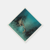 Niedliche Fee mit Dampfdrache in einem Fantasy-Wal Serviette (Ecke)