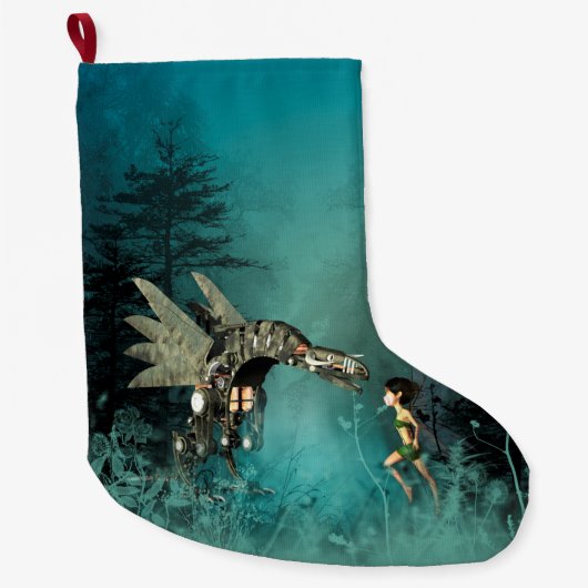 Niedliche Fee mit Dampfdrachen Großer Weihnachtsstrumpf (Vorderseite)