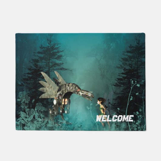 Niedliche Fee mit Dampfdrachen in einem Fußmatte (Vorderseite)