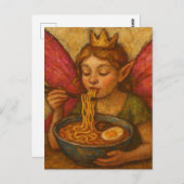 Niedliche Fee mit rosa Wings Eating Ramen Postkarte (Vorne/Hinten)