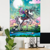 Niedliche Fee Reiten Einhorn Kunst für Kinder Whim Poster (Heimbüro)
