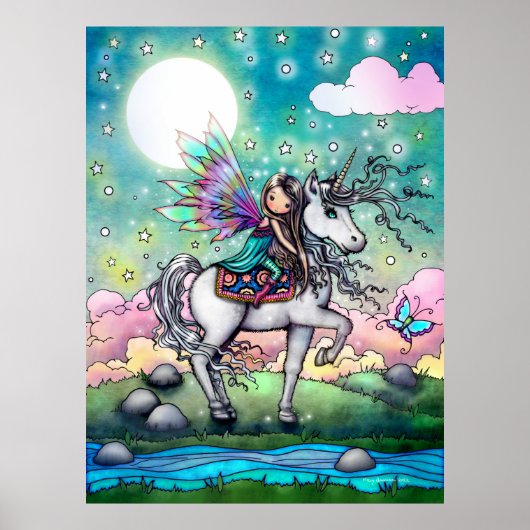 Niedliche Fee Reiten Einhorn Kunst für Kinder Whim Poster (Vorne)