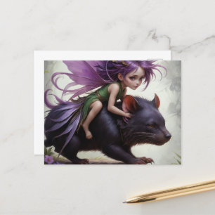 niedliche Fee reitet eine Tasmanian Devil Fantasy Postkarte