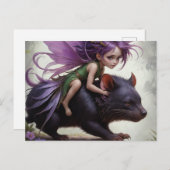 niedliche Fee reitet eine Tasmanian Devil Fantasy Postkarte (Vorne/Hinten)