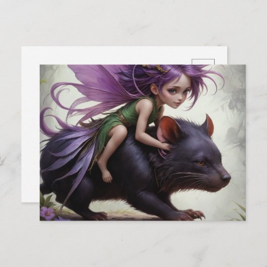 niedliche Fee reitet eine Tasmanian Devil Fantasy Postkarte (Vorne/Hinten)