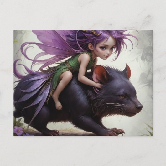 niedliche Fee reitet eine Tasmanian Devil Fantasy Postkarte (Vorderseite)