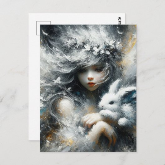 Niedliche Fee und ihr bezauberndes Kaninchen Postkarte (Vorne/Hinten)