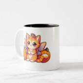 Niedliche Feenkatze mit Orangen Zweifarbige Tasse (Vorderseite Links)