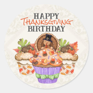 Niedliche Feiertage Cupcakes glücklich Thanksgivin Runder Aufkleber