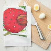 niedliche Feldmaus und großes rotes Erdbeerhaus Geschirrtuch (Viertel Falte)