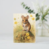 Niedliche Feldmäuse mit gelben Blumen Postkarte (Stehend Vorderseite)