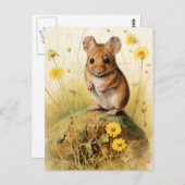 Niedliche Feldmäuse mit gelben Blumen Postkarte (Vorne/Hinten)