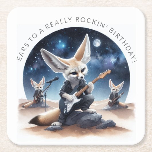 Niedliche Fennec-Füchse rocken Acousus Gitarren Rechteckiger Pappuntersetzer (Vorderseite)