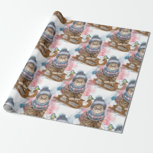 Niedliche Ferienkatze auf Schlitten Geschenkpapier