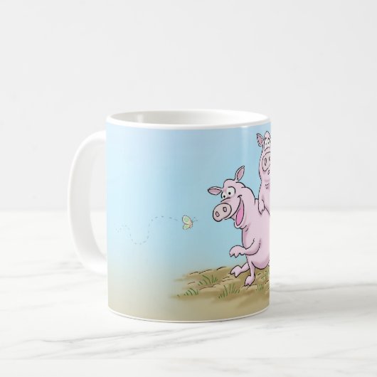 Niedliche Ferkel und Schmetterlings-Tasse Kaffeetasse (Vorderseite Links)