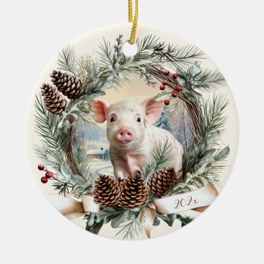 Niedliche Ferkeltiere Weihnachtspinekonden Keramik Ornament (Vorne)