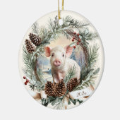 Niedliche Ferkeltiere Weihnachtspinekonden Keramik Ornament (Links)