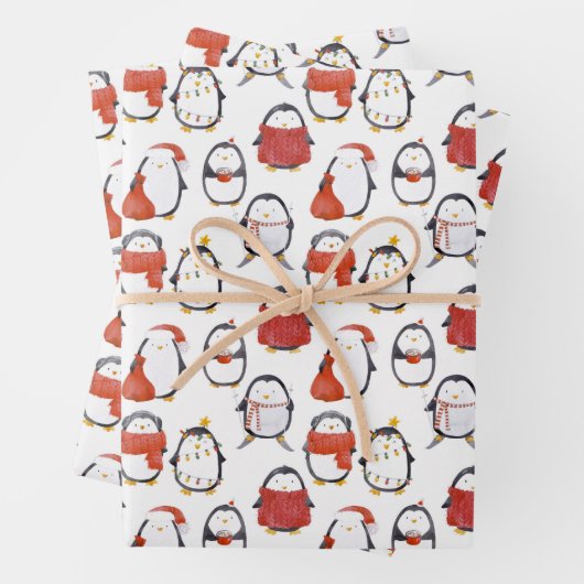 Niedliche Feste Pinguine Muster Weihnachten Geschenkpapier Set (Beispiel)