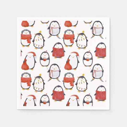 Niedliche Feste Pinguine Muster Weihnachts-Party Serviette (Vorderseite)