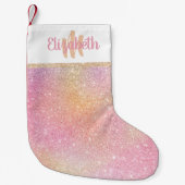 Niedliche Festgoldpink-Glitzer-Monogramm Weihnacht Kleiner Weihnachtsstrumpf (Vorderseite)