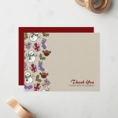 Niedliche festliche Charaktere bedanken sich für d Mitteilungskarte (Vorderseite/Rückseite Beispiel)